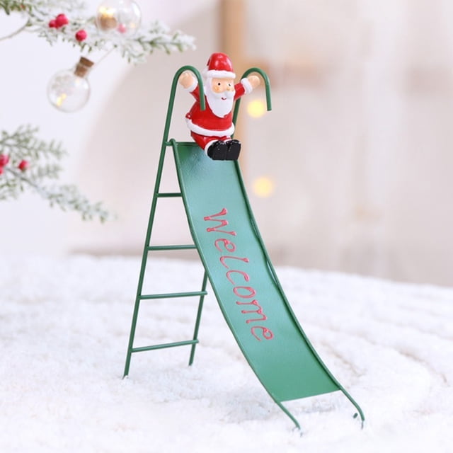 Adornos decorativos, regalos de decoración, tobogán navideño, adornos decorativos de anciano, diseño de escena navideña, tobogán de hierro, adornos decorativos de muñeco de nieve y alces, tobogán de h