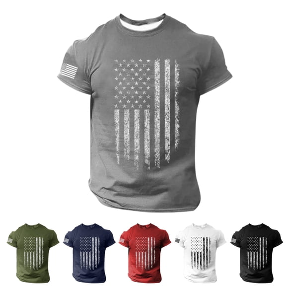 LTTVQM Men Graphic T Shirts 4th of July Patriotic Summer Short Sleeve Workout Outdoor Crew Neck Casual Men T shirts Gray S