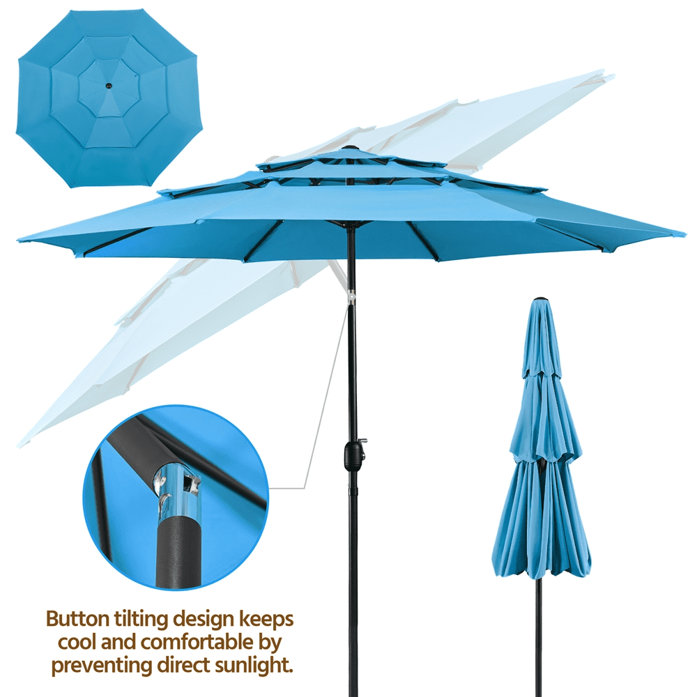 Renwick 10ft 3 Tier Vented Patio Umbrella with 8 Sturdy Ribs, Sky Blue