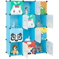 thumbnail image 2 of 4 Layers Cube Wardrobe, 12 Grids with Animal Patterns and 2 Hanging Rods, Children's Cloth Wardrobe, Book Storage Cabinet, 105 * 35 * 140cm, 2 of 7