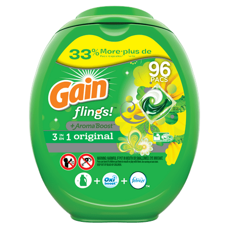 Gain Original Flings! Liquid Laundry Detergent Pacs, 96