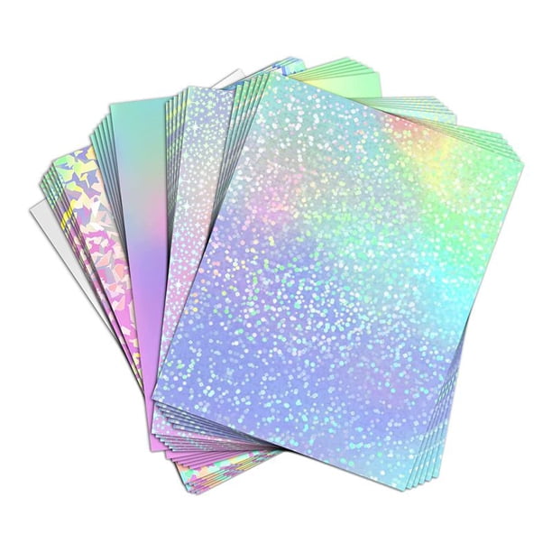 24 hojas de papel vinílico autoadhesivo para impresoras de inyección de tinta - Laminado brillante y holográfico para impresión.