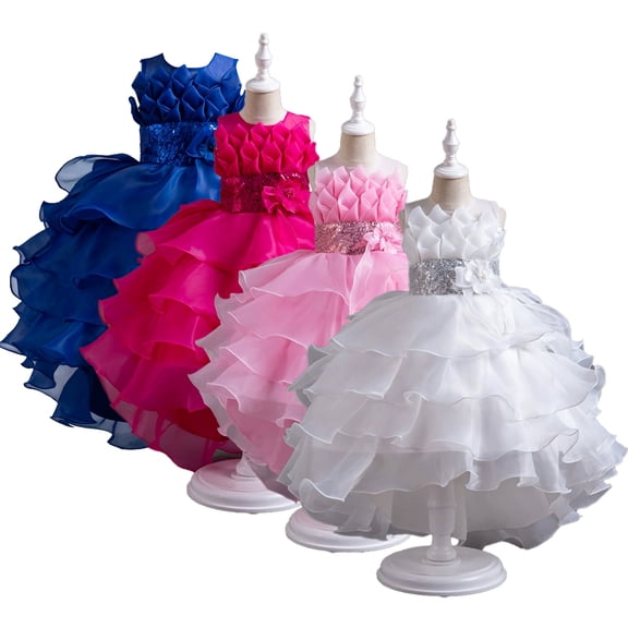 LYMAYTER Girls Toddlers Princess Sparkle Tulle Dress Sequin A Line for 3-12Y Flower Girl Wedding Party Ball Gown