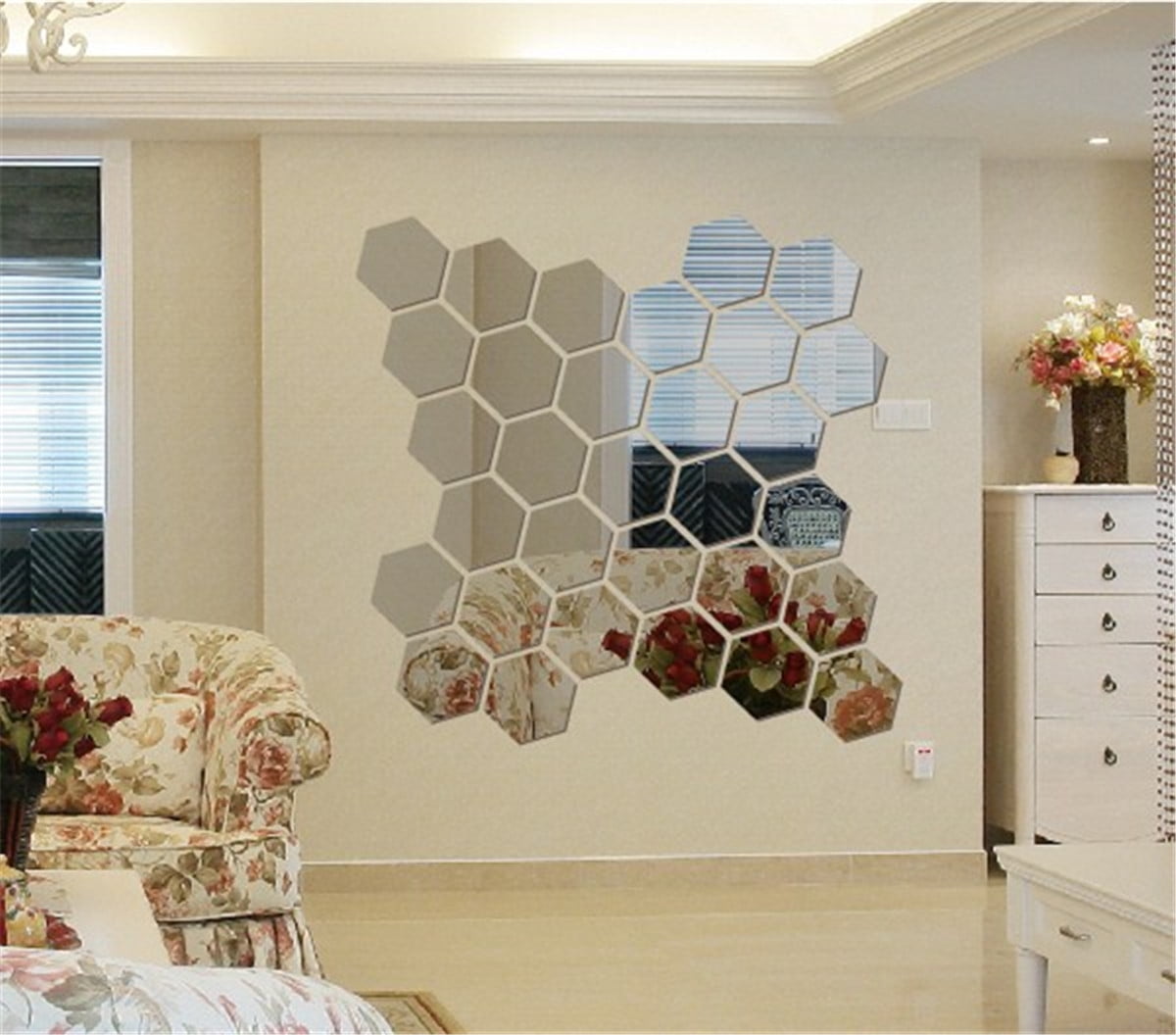12 PCS Hexagonal 3D Modern Acrylic Mirror Wall Sticker Decal Art Mural ...