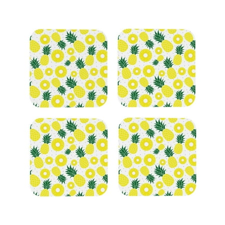 

Leather Coasters Set of 4 - Delicious Pineapple Lightweight Non-Slip Drink Coasters for Desk Anti-Scalding Desk Cup Coasters for Office Table Decor Square