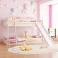 thumbnail image 4 of Zimtown Bunk Bed Twin Over Twin,Low Floor Bed Frame with Slide for Dormitory Bedroom,No Box Spring Needed,White, 4 of 9