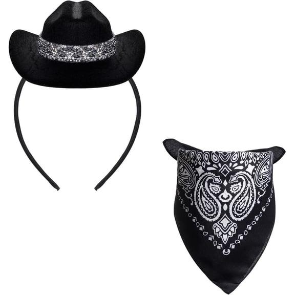 Cowboy Hat Headband Cowgirl Mini Hat Headbands with Bandana for Women Halloween Birthday Party Favor
