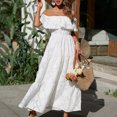 thumbnail image 2 of Birdeem Womens Sexy off Shoulder Solid High Slit Waist Ruched Bodycon Evening Party Short Sleeve Dresses, 2 of 10