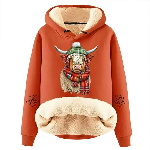 Arlun Womens Hoodies Warm Sherpa Lined Love Heartbeat Graphic Sweatshirts Oversized Casual Fall Winter Thickened Warm Loose Comfortable Hooded Pullover Tops Orange5 XL