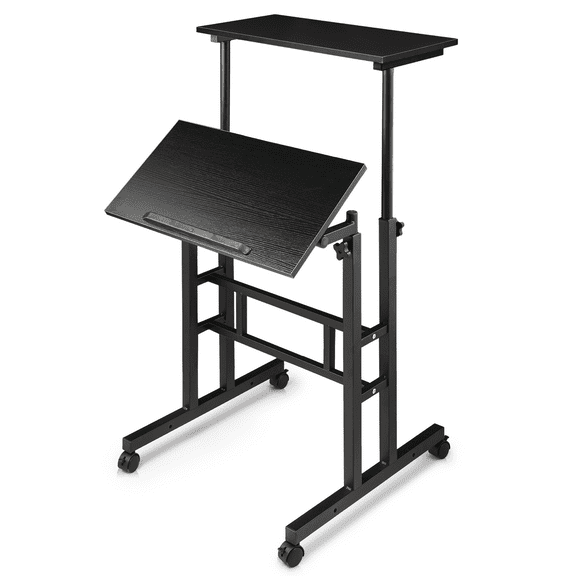 Rolling Laptop Desk Adjustable Height Computer Table Stand up Office Workstation,Black