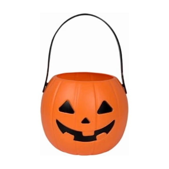 Kumdkdwn Halloween Pumpkin Candy Bucket – 4.7" Plastic Trick or Treat Pail – Classic Jack-o'-Lantern Candy Holder with Handle for Party Favors, Fall Decor & Kids Costumes