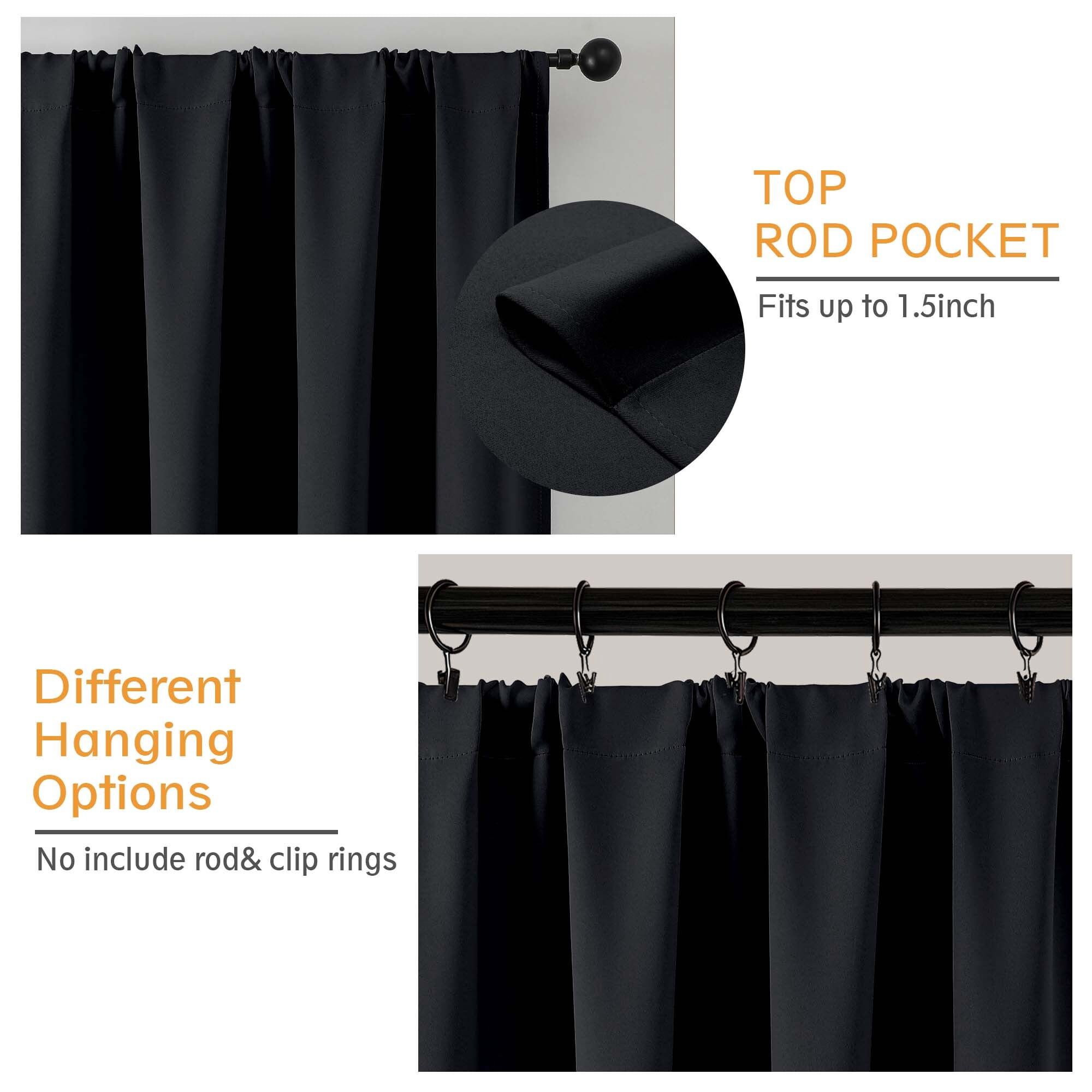 Chyhomenyc Black Blackout Curtains 84 Inches Long, Thermal Insulated Energy Saving Solid Soft Privacy Rod Pocket Window Curtains for Living Room Bedroom, Each 40Wx84L Inch, 2 Panels