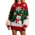 thumbnail image 1 of Suéter Navideño de Larga, Cuello Redondo y Medio para Mujer, con Estampado de Copos de Nieve en Jacquard y Colores Contrastantes Rojo L, 1 of 3