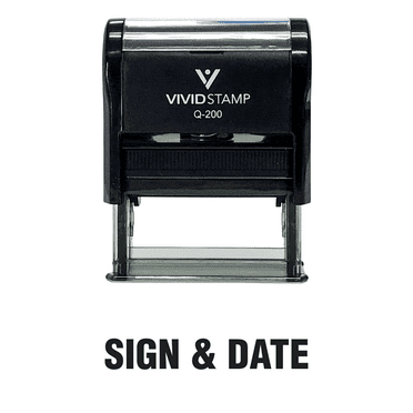 Vivid Stamp Sign & Date Self Inking Rubber Stamp (Black Ink) - Medium