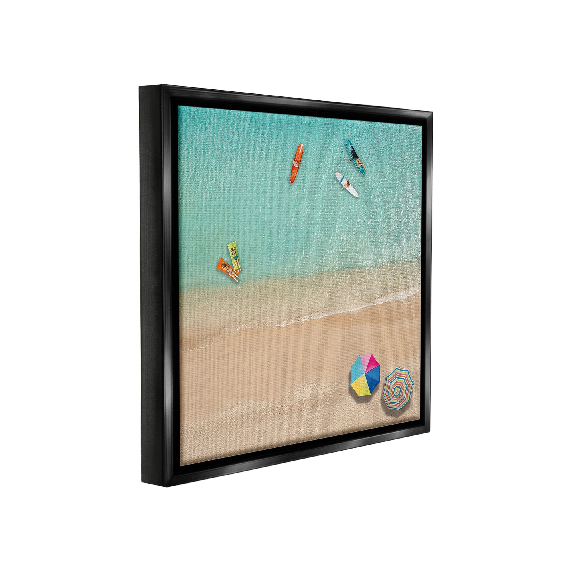 Stupell Industries Beachgoers Aerial View Landscape Painting Black Floater Framed Canvas Art Print Wall Art, 25 x 25