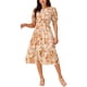 thumbnail image 2 of Vestido de verano casual floral para mujer INSPIRE CHIC con bolsillos, mangas abullonadas, cuello redondo, cintura con corte, estilo boho, vestido midi fluido L Naranja, 2 of 5