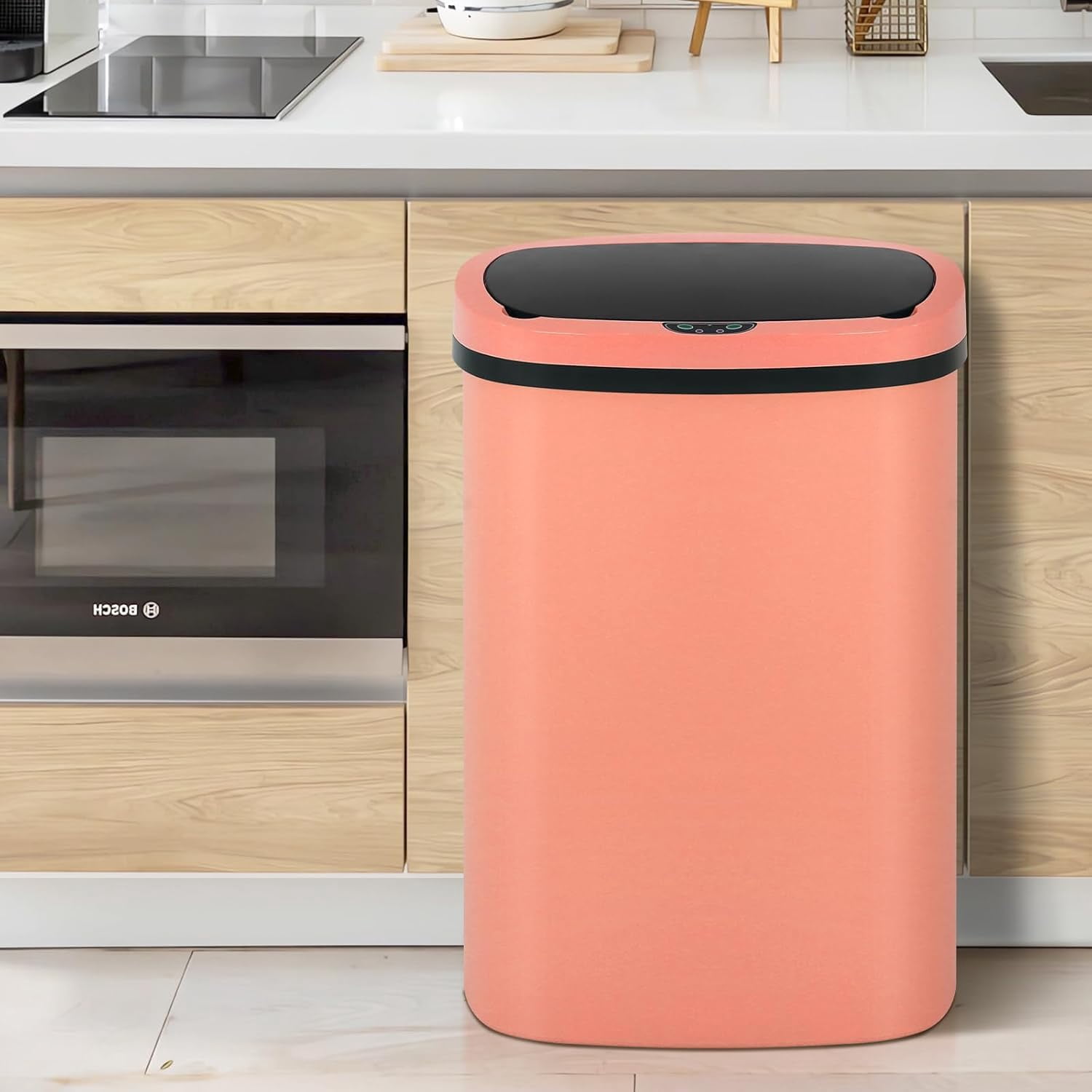 Dkelincs 13 Gallon Automatic Trash Can with Motion Sensor 49L Touchless Kitchen Garbage Can with Removable Lid, Waterproof for Home Bathroom, Pink