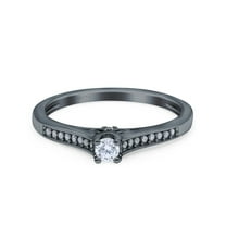 Black Tone, Simulated Cubic Zirconia Size-5 Solitaire Wedding Engagement Ring Band 925 Sterling Silver