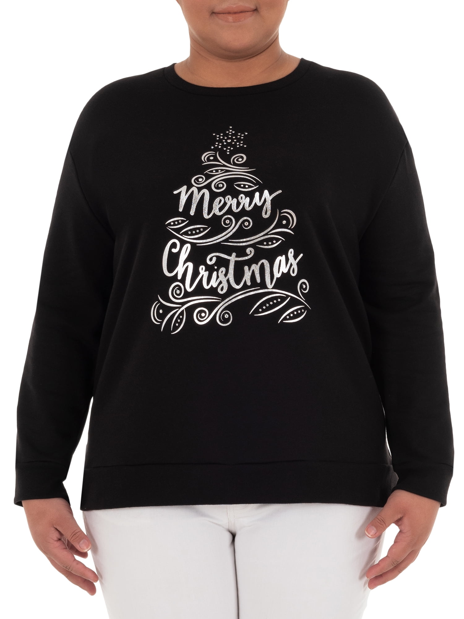 Holiday Time Women's Plus Size Super Soft Festive Pullover Sweatshirt
