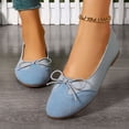 thumbnail image 2 of Rokment Women's Bowknot Ballet Flat Dressy Shoes Stylish Simple Color Block Ballerina Dress Slip on Loafers Casual Comfortable Walking Low Heels Fall Light Blue Size 7, 2 of 6