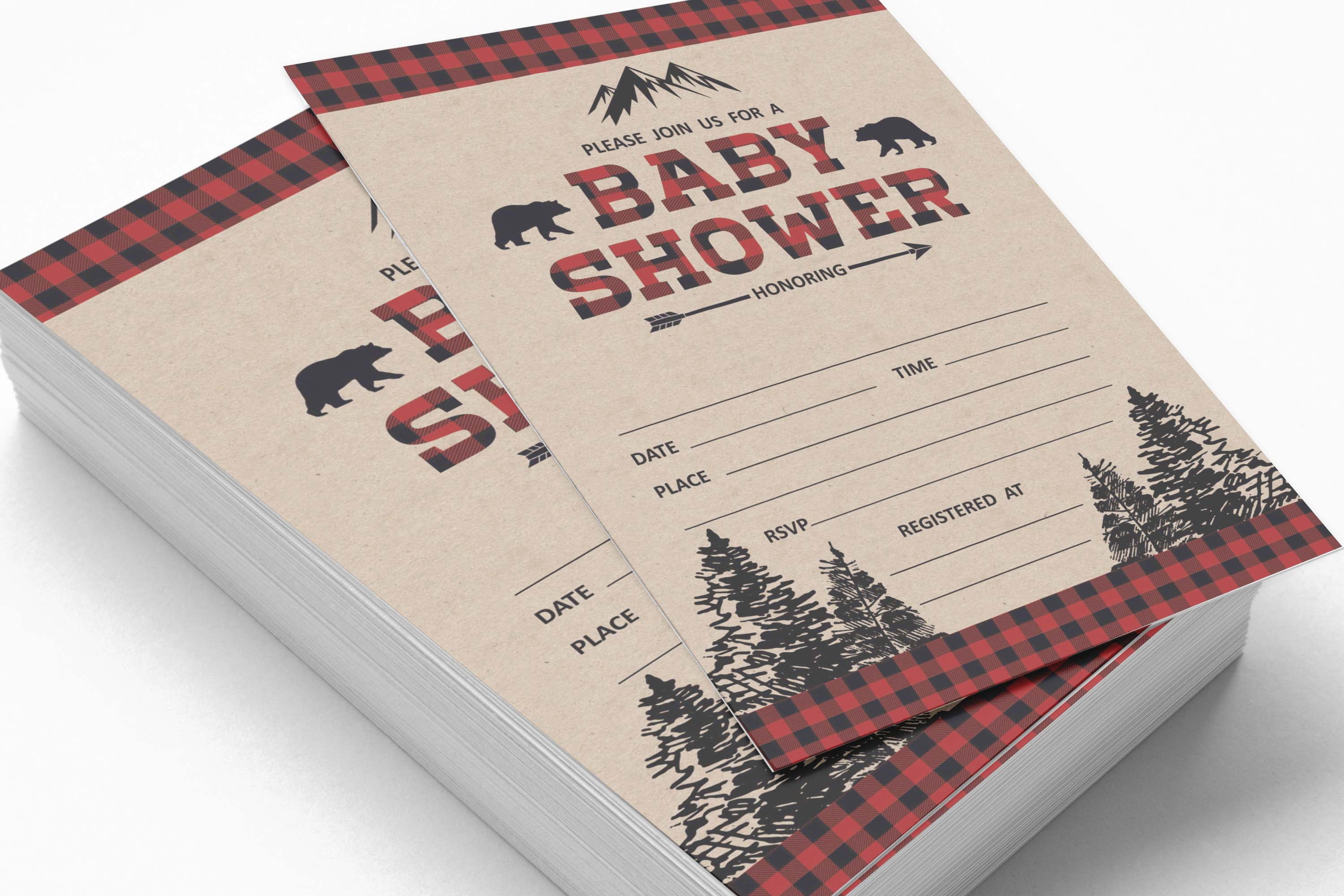 Inkdotpot 30 Kraft Fill In StyleBaby Shower Invitation Cards Gender Neutral Lumberjack Blank Invites