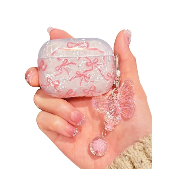 Funda para AirPods Pro 2 Srddty Cute Shell Pink con llavero en forma de mariposa