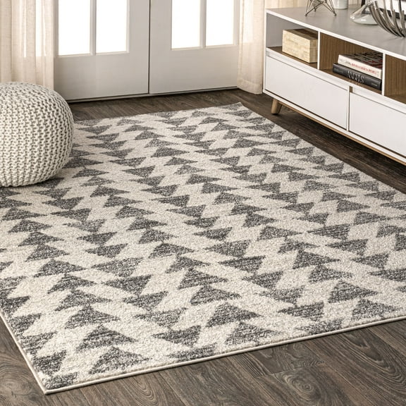 JONATHAN Y MOROCCAN HYPE 10 x 13 Area Rug, Aisha Moroccan Triangle Geometric - Cream/Gray, MOH206B-13