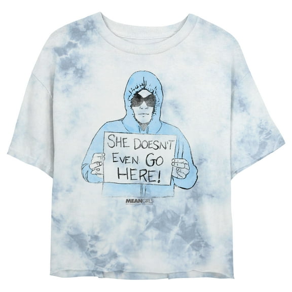 Junior's Mean Girls Dam She Doesn't Even Go Here Distressed Crop Graphic Tee White/Blue X Large