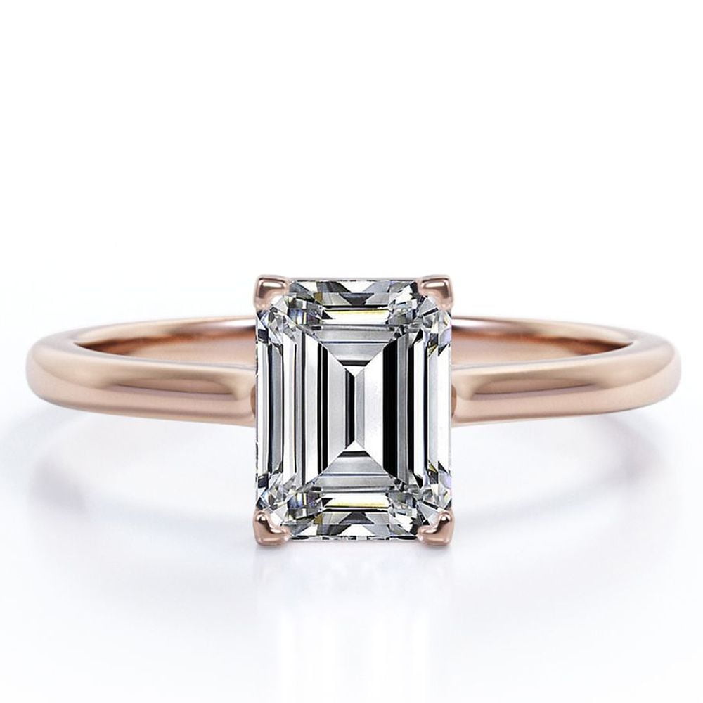 JeenMata 3 Carat Emerald Cut Engagement Ring - Prong Setting - Solitaire Promise Ring - 18K Rose Gold Plating Over Silver