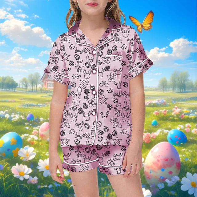 WEAIXIMIUNG Children's Easter DIY Hand Painted Home Outfit Set With Colorful Pajamas Girls Can Play And Wear It Daily 130
