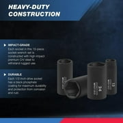 NEIKO 02474A 1/2 Impact Socket Set, 15 Piece Metric Socket Set 10-24 mm, Deep Sockets, 6 Point, 1/2” Drive Sockets for 1/2 Impact Wrench, Chrome Vanadium Cr-V