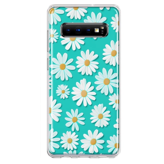 MUNDAZE Samsung Galaxy S10 Plus Turquoise Teal White Daisies Cute Daisy Polka Dots Double Layer Phone Case Cover