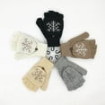 thumbnail image 3 of Guantes de lana de otoño e invierno para hombres y mujeres, guantes cálidos de doble uso con tapa de copo de nieve, guantes de medio dedo tejidos con ciervo, 3 of 6