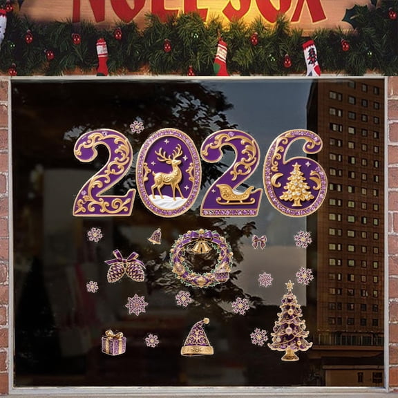 Todaioua 2026 New Year Window Clings Stickers Christmas Window Decals for Glass Windows Decoration Indoor Happy New Years Eve Holiday Stickers for Shop Display Glass Xmas Party Home Supplies