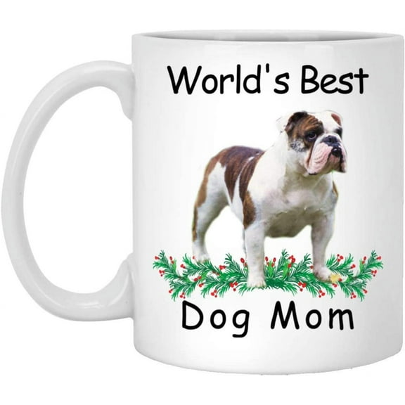 Funny Saying Gift For Pet Lovers English BullDog White Red Brindle Worlds Best Dog Mom Mug White 11oz Christmas 2022 Gifts