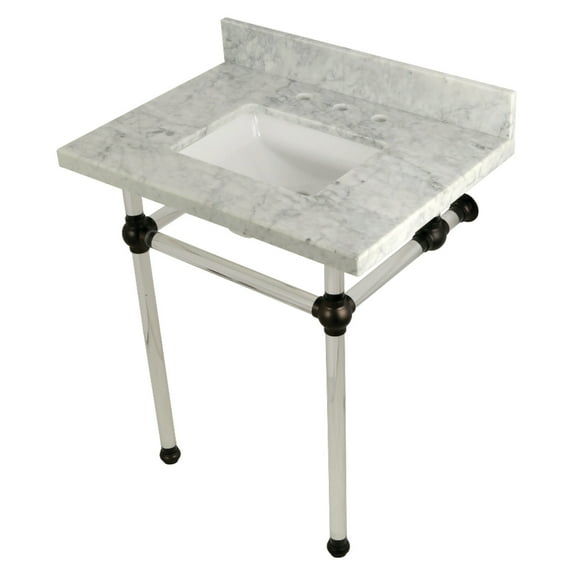 Kingston Brass Templeton 30 inch Carrara Marble Vanity Top with Acrylic Legs, White/Oil Rubbed Bronze Sink