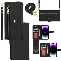 Feishell Compatible with for iPhone XR Wallet Case Crossbody, Zipper Phone Case with RFID Blocking Card Holder Wrist Strap Leather Purse Gift for Women For iPhone XR, Black