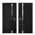 thumbnail image 4 of Front Exterior Prehung Steel Door / Cynex 6777 Black / 2 Side Exterior Windows / Stainless Inserts Single Modern Painted-W16+36+16" x H80"-Left-hand Inswing, 4 of 6