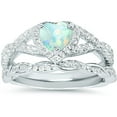 thumbnail image 3 of LaRaso Co His Her Opal Wedding Ring Set 3 Piece TRIO Silver Titanium Couples Bands 6 13, 3 of 6