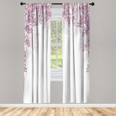 Ambesonne Flower Curtains, Blooming Lilac Flowers Print, Pair of 28"x63", Grey Pink
