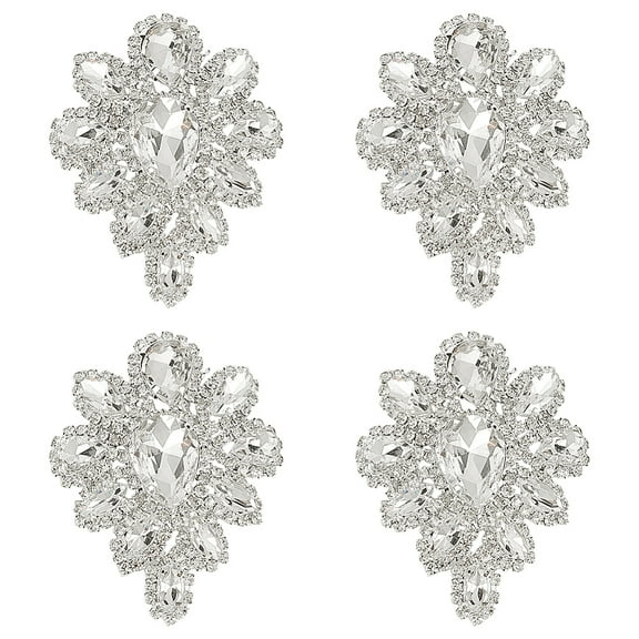 1 Set 4 PCS Rhinestone Applique Crystal Teardrop Shape Rhinestone Appliques Wedding Bridal Decorative Patches Beaded Flower Patch Women Fashion for DIY Crafts Clothing Costume Decoration