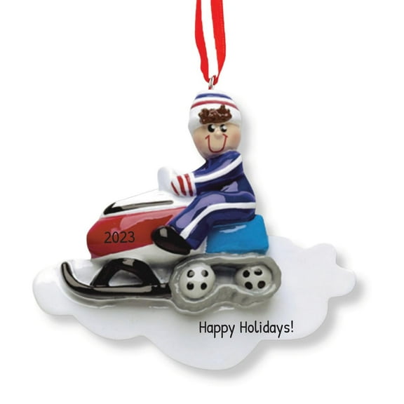 Ornaments by Elves Personalized Boy in Blue Snowmobile Christmas Ornament 2024 in a Giftable Packaging