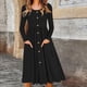 thumbnail image 1 of TaTaai Womens Casual A Line Dress with Pockets Long Sleeve Button Down Round Neck Flared Midi Length Soft Comfortable for Fall Daily Party Holiday Gift, 1 of 7