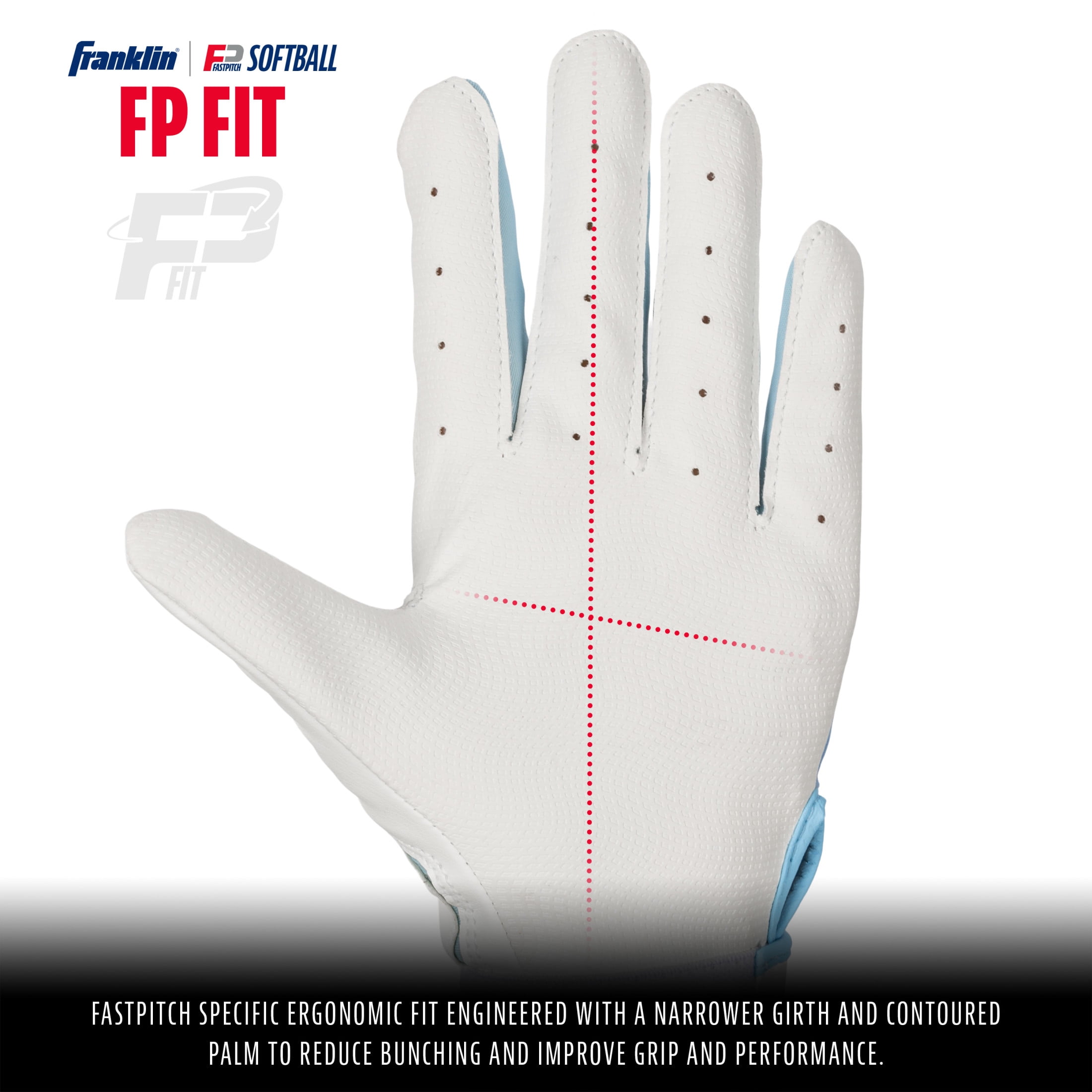Franklin Sports USA Softball Women's Softball Batting Gloves - Classic X Fastpitch + Slowpitch Softball Girls Batting Gloves - Youth Girls Batting Glove Pair - White + Blue - Youth Small