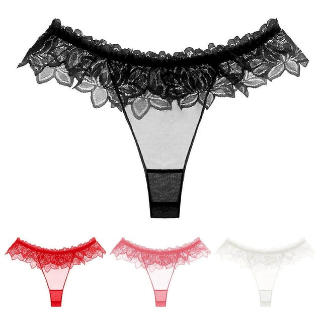 Lace T-Back Panties Women Transparent Mesh G-String Fashion Embroidery Underwear See-Through Tiny Thong Tangas De Mujer