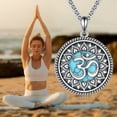 thumbnail image 3 of Om Necklace Sterling Silver Blue Turquoise Om Symbol Lotus Flower Pendant Meditation Jewelry Gifts for Women, 3 of 6