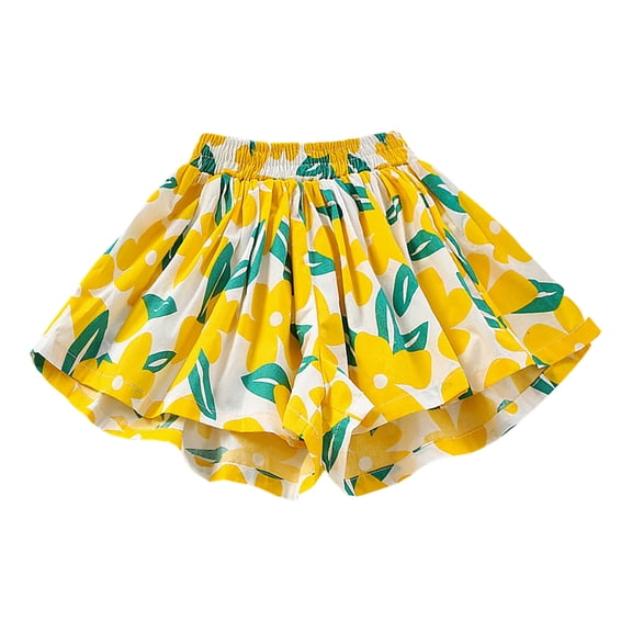 KHONTS Girls Flowy Shorts with Pockets Toddler Wide-Leg Floral Skorts Skirt Kids Casual Pleated Summer Shorts,Size 1-7 Years Yellow 90