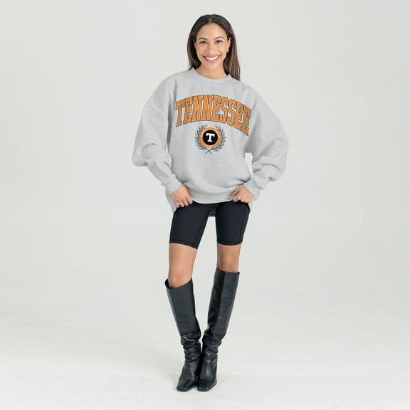 Women's Gameday Couture Ash Tennessee Volunteers Oversized Tradition Refined Premium Fleece Sweatshirt