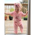 thumbnail image 4 of Cjfdfy Newborn Baby Girl Summer Fall Clothes Infant Baby Girl Outfits 0 3 6 12 18 Months Pink Waffled Knit Romper Cute Cherry Flower Embroidery Ruffled Collar Short Sleeve Jumpsuit and Headband Set, 4 of 9