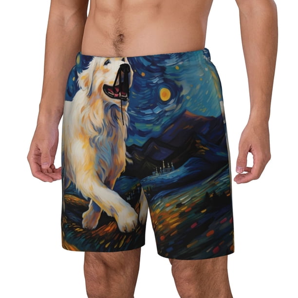 Fotbe Vintage Starry Sky Labrador A Traje de Baño para Hombre – Shorts de Natación de Secado Rápido con Forro y Bolsillos-XX-Large